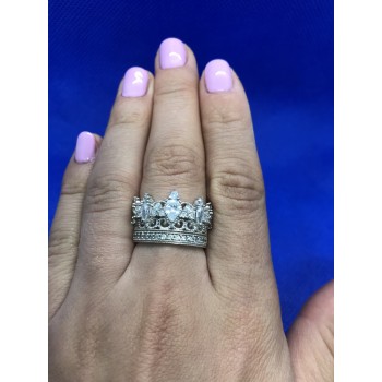 Sky Jewelry Кольцо серебряное Корона с камнями Гошенит (берилл)