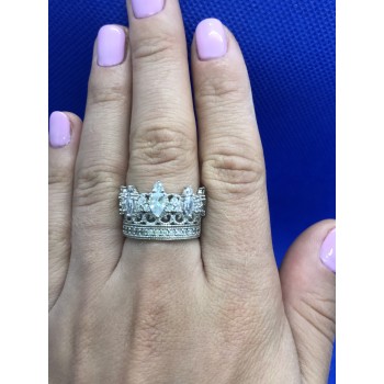Sky Jewelry Кольцо серебряное Корона с камнями Гошенит (берилл)