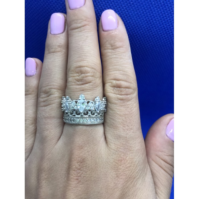 Sky Jewelry Кольцо серебряное Корона с камнями Гошенит (берилл)