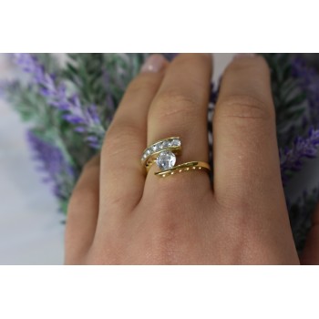 Sky Jewelry Серебряное кольцо в позолоте с камнями Гошенит (берилл)