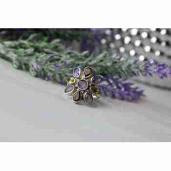 Sky Jewelry Серебряное кольцо *FLOWER* с камнями Аметист, Цитрин и Спессартит