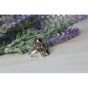 Sky Jewelry Серебряное кольцо *FLOWER* с камнями Аметист, Цитрин и Спессартит