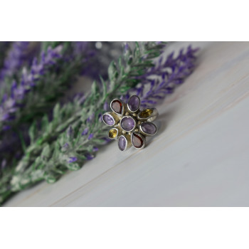 Sky Jewelry Серебряное кольцо *FLOWER* с камнями Аметист, Цитрин и Спессартит