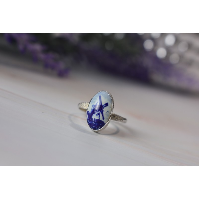 Sky Jewelry Винтажное серебряное кольцо в стиле ретро Delft Holland 835 проба