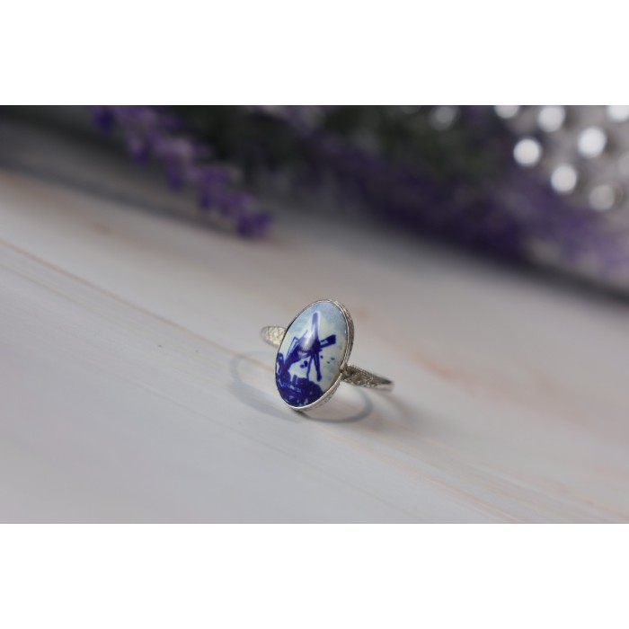 Sky Jewelry Винтажное серебряное кольцо в стиле ретро Delft Holland 835 проба