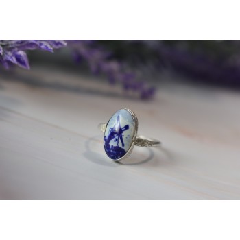 Sky Jewelry Винтажное серебряное кольцо в стиле ретро Delft Holland 835 проба