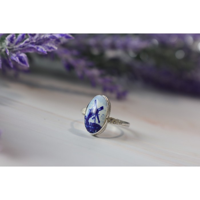 Sky Jewelry Винтажное серебряное кольцо в стиле ретро Delft Holland 835 проба