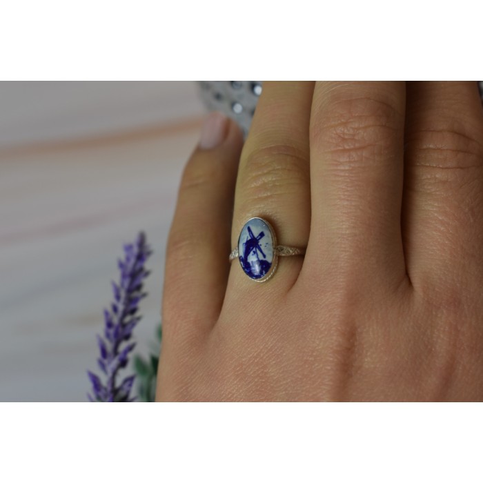 Sky Jewelry Винтажное серебряное кольцо в стиле ретро Delft Holland 835 проба