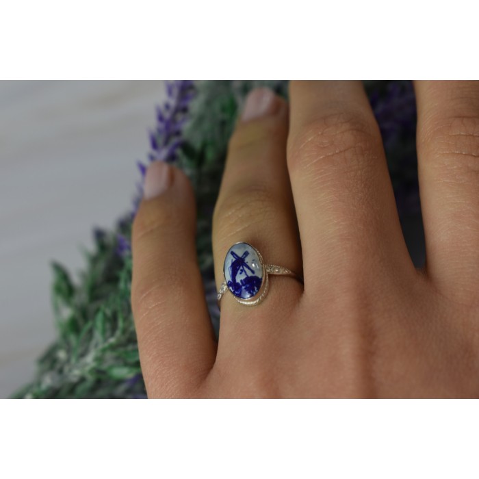 Sky Jewelry Винтажное серебряное кольцо в стиле ретро Delft Holland 835 проба