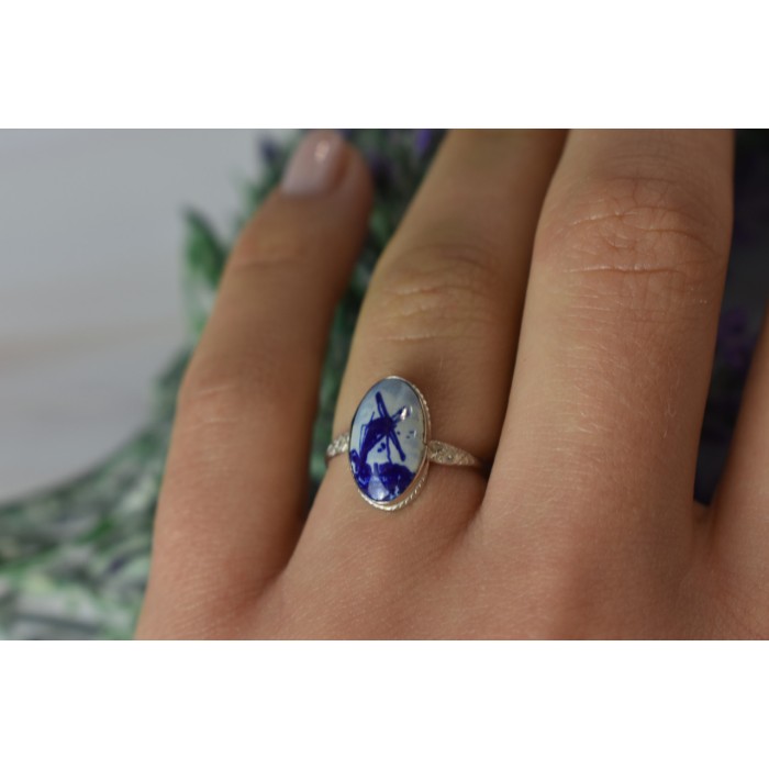 Sky Jewelry Винтажное серебряное кольцо в стиле ретро Delft Holland 835 проба