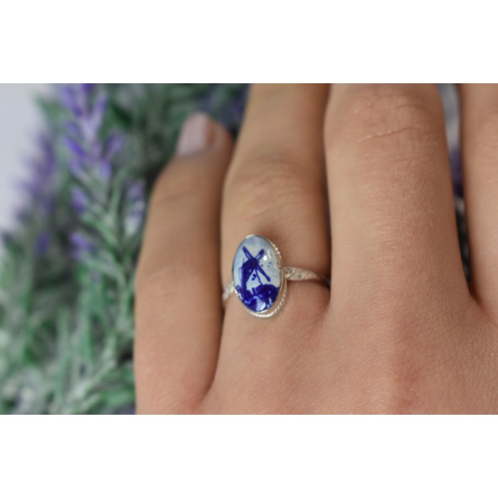 Sky Jewelry Винтажное серебряное кольцо в стиле ретро Delft Holland 835 проба