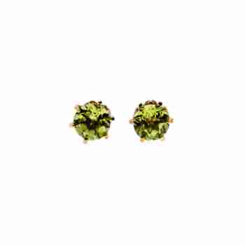 Sky Jewelry Серебряные серьги-гвоздики в позолоте с камнем Перидот/ Хризолит