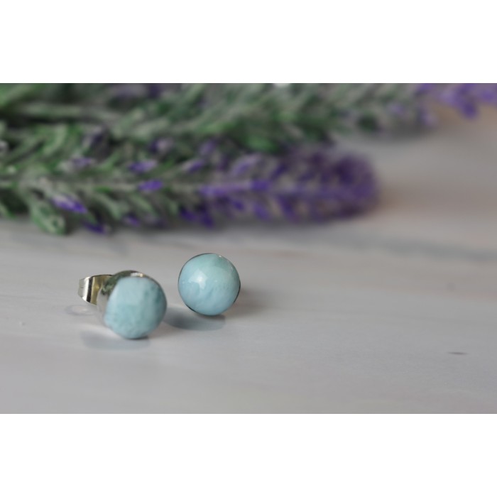 Sky Jewelry Серебряные серьги-гвоздики  с камнем Ларимар