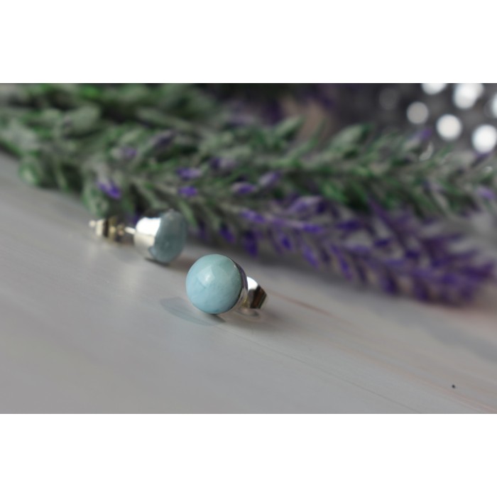 Sky Jewelry Серебряные серьги-гвоздики  с камнем Ларимар