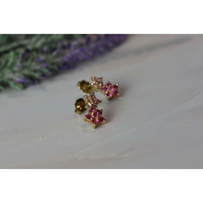 Sky Jewelry Серебряные серьги-гвоздики с камнями Шпинель *Pink Flowers*