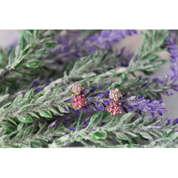 Sky Jewelry Серебряные серьги-гвоздики с камнями Шпинель *Pink Flowers*