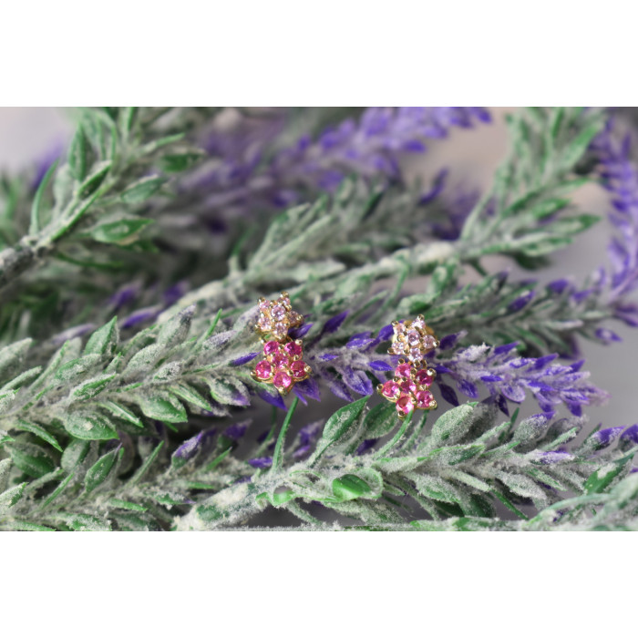 Sky Jewelry Серебряные серьги-гвоздики с камнями Шпинель *Pink Flowers*