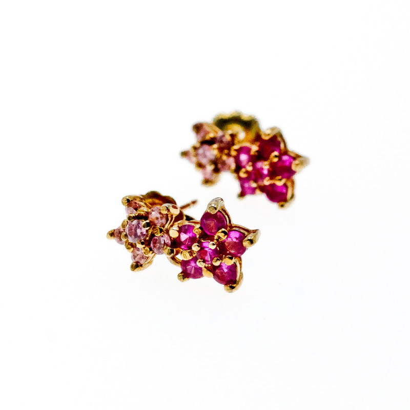 Sky Jewelry Серебряные серьги-гвоздики с камнями Шпинель *Pink Flowers*