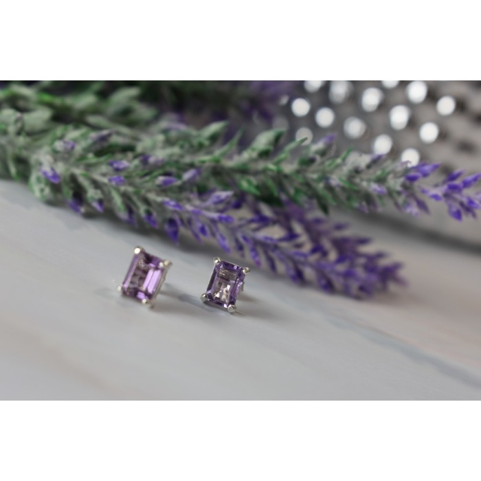 Sky Jewelry Серебряные серьги-гвоздики с Аметистом