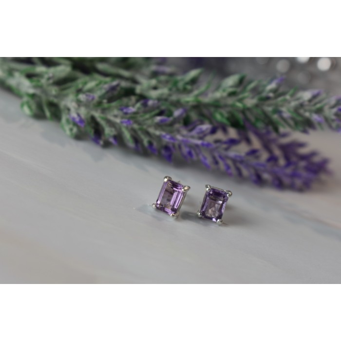 Sky Jewelry Серебряные серьги-гвоздики с Аметистом