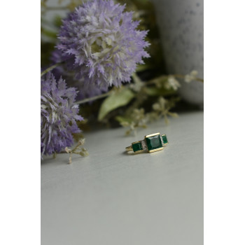 Sky Jewelry Золотое кольцо 10К (417 проба) с Изумрудом и Бриллиантами