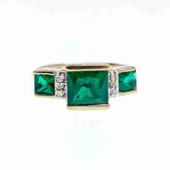 Sky Jewelry Золотое кольцо 10К (417 проба) с Изумрудом и Бриллиантами