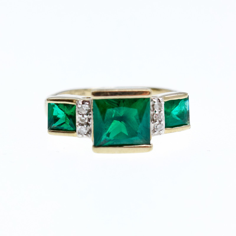 Sky Jewelry Золотое кольцо 10К (417 проба) с Изумрудом и Бриллиантами