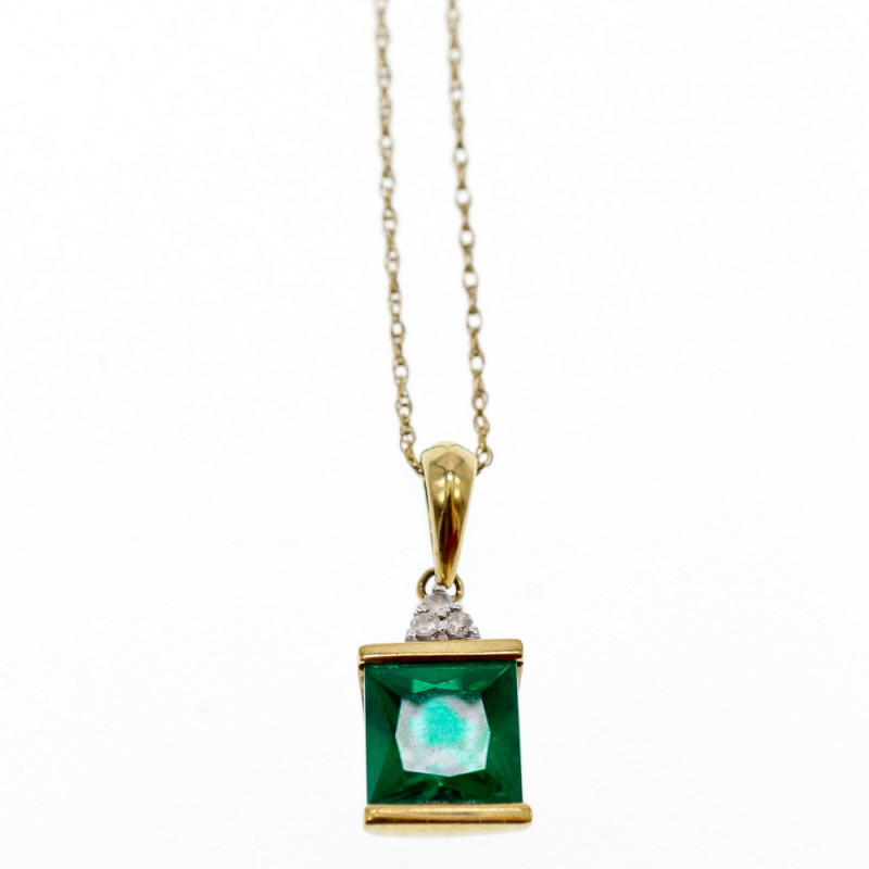 Sky Jewelry Золотая цепочка с кулоном *Изумруд и Бриллианты*