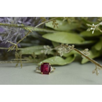 Sky Jewelry Золотое кольцо 10К (417 проба) с Рубином и Бриллиантами