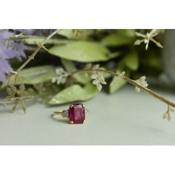 Sky Jewelry Золотое кольцо 10К (417 проба) с Рубином и Бриллиантами