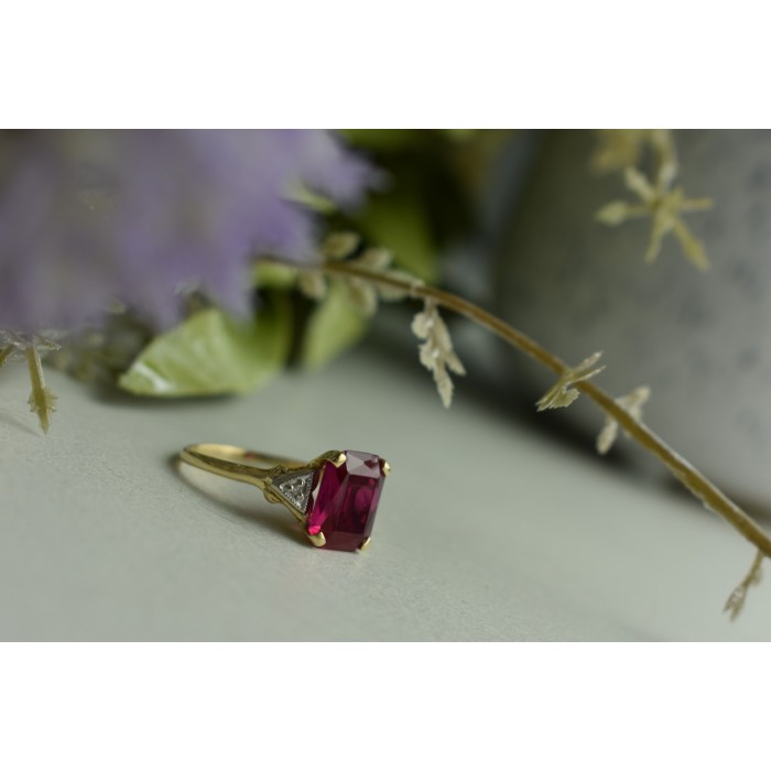 Sky Jewelry Золотое кольцо 10К (417 проба) с Рубином и Бриллиантами