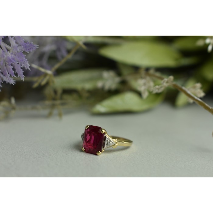 Sky Jewelry Золотое кольцо 10К (417 проба) с Рубином и Бриллиантами