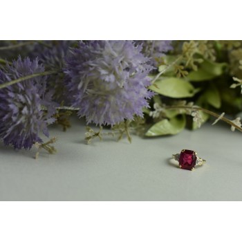 Sky Jewelry Золотое кольцо 10К (417 проба) с Рубином и Бриллиантами