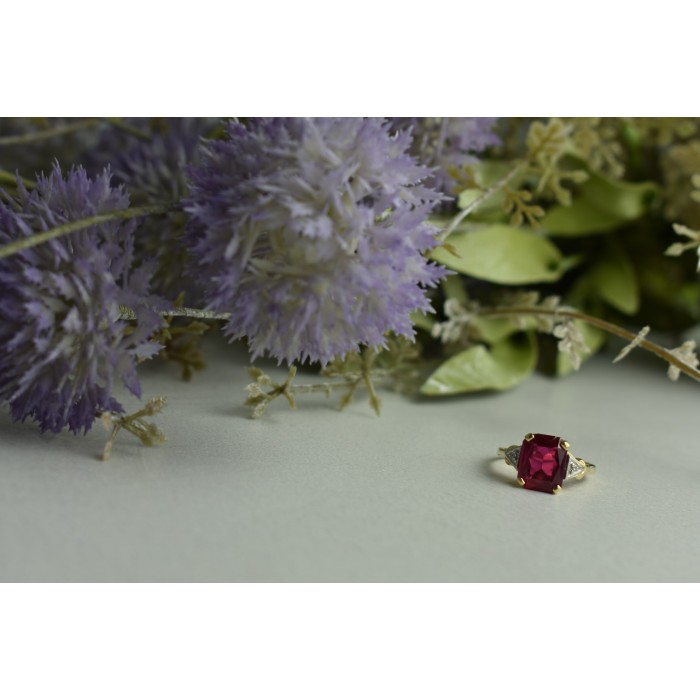 Sky Jewelry Золотое кольцо 10К (417 проба) с Рубином и Бриллиантами