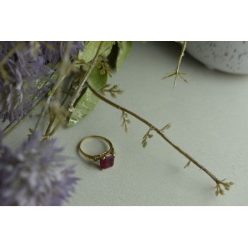 Sky Jewelry Золотое кольцо 10К (417 проба) с Рубином и Бриллиантами