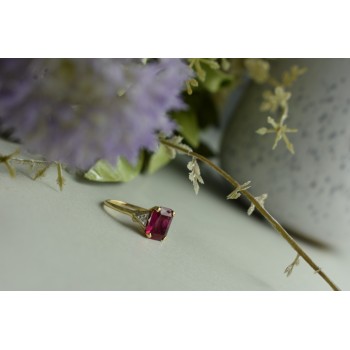 Sky Jewelry Золотое кольцо 10К (417 проба) с Рубином и Бриллиантами