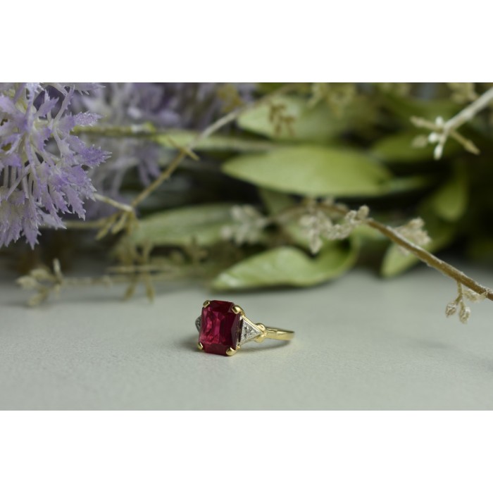 Sky Jewelry Золотое кольцо 10К (417 проба) с Рубином и Бриллиантами