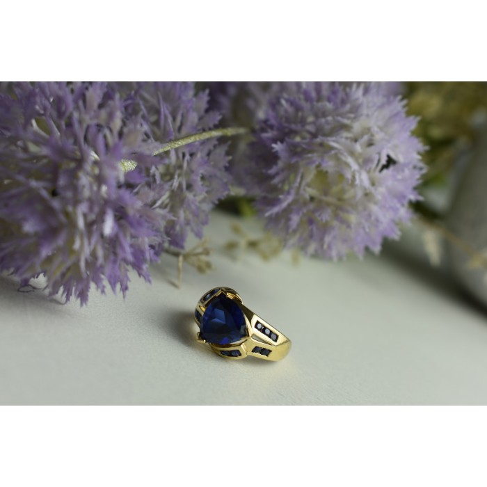 Sky Jewelry Серебряное кольцо в позолоте с Сапфиром