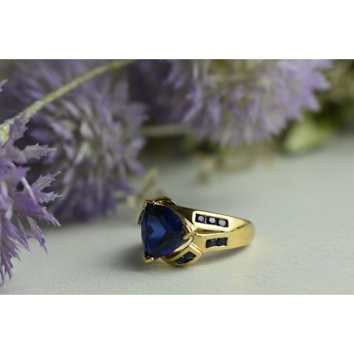 Sky Jewelry Серебряное кольцо в позолоте с Сапфиром