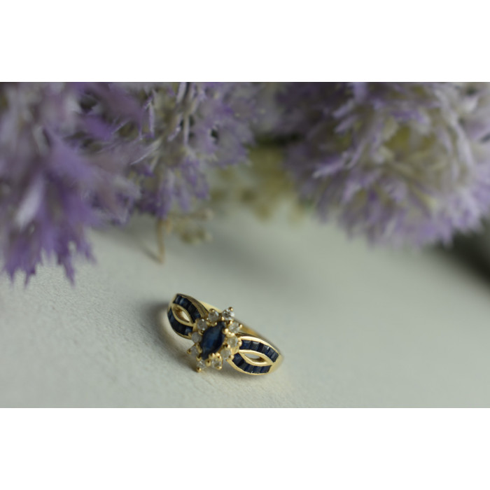 Sky Jewelry Золотое кольцо 14К (585 проба) с Сапфиром и Бриллиантами