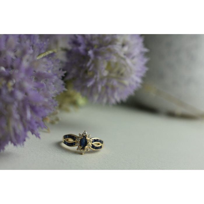 Sky Jewelry Золотое кольцо 14К (585 проба) с Сапфиром и Бриллиантами