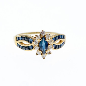 Sky Jewelry Золотое кольцо 14К (585 проба) с Сапфиром и Бриллиантами