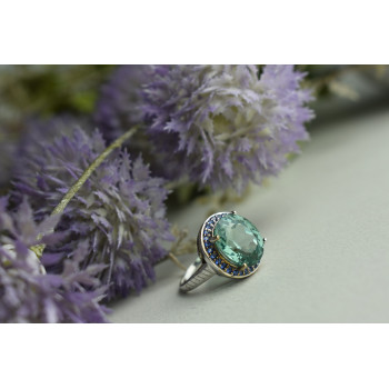 Sky Jewelry Серебряное кольцо 925 пробы с камнем Шпинель и синими фианитами