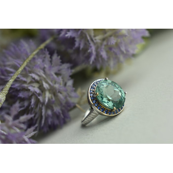 Sky Jewelry Серебряное кольцо 925 пробы с камнем Шпинель и синими фианитами