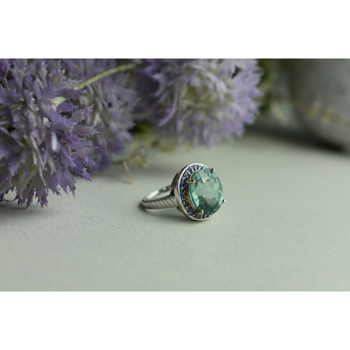 Sky Jewelry Серебряное кольцо 925 пробы с камнем Шпинель и синими фианитами