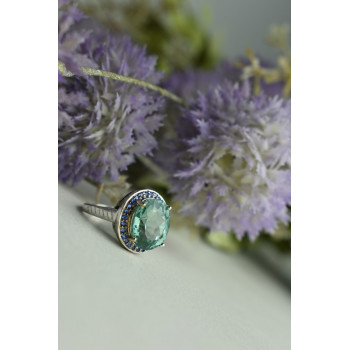 Sky Jewelry Серебряное кольцо 925 пробы с камнем Шпинель и синими фианитами