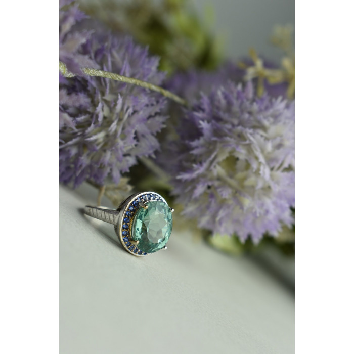 Sky Jewelry Серебряное кольцо 925 пробы с камнем Шпинель и синими фианитами