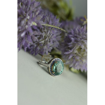 Sky Jewelry Серебряное кольцо 925 пробы с камнем Шпинель и синими фианитами