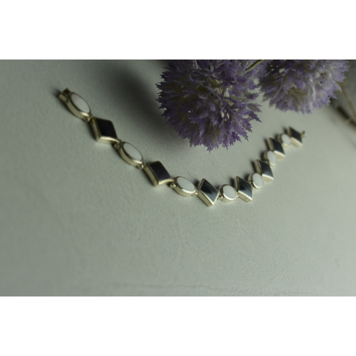 Sky Jewelry Серебряный браслет с Черным Агатом и Перламутром