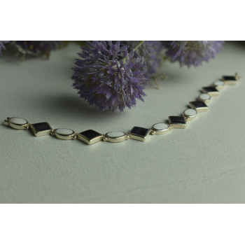 Sky Jewelry Серебряный браслет с Черным Агатом и Перламутром